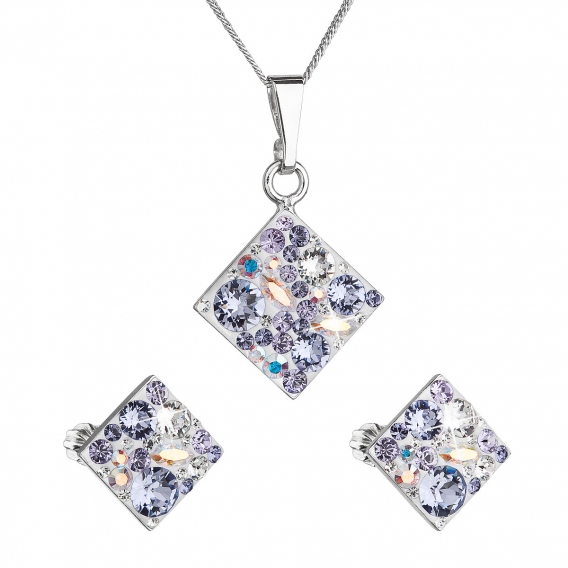 Obrázok pre Evolution Group Sada šperkov s krištáľmi Swarovski náušnice, retiazka a prívesok fialový kosoštvorec39126.3 violet