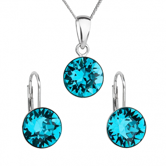 Obrázok pre Evolution Group Sada šperkov s krištáľmi Swarovski náušnice, retiazka a prívesok modré okrúhle 39140.3 aqua