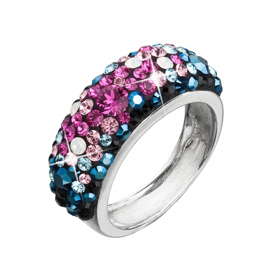 Obrázok pre Evolution Group Strieborný prsteň s krištáľmi Swarovski mix farieb modrá ružová 35031.4