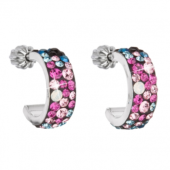 Obrázok pre Evolution Group Strieborné náušnice kruhy s krištáľmi Swarovski mix farieb polkruh 31118.3 Galaxy