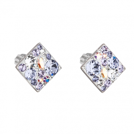 Obrázok pre Evolution Group Strieborné náušnice kôstka s krištáľmi Swarovski fialový kosoštvorec 31169.3