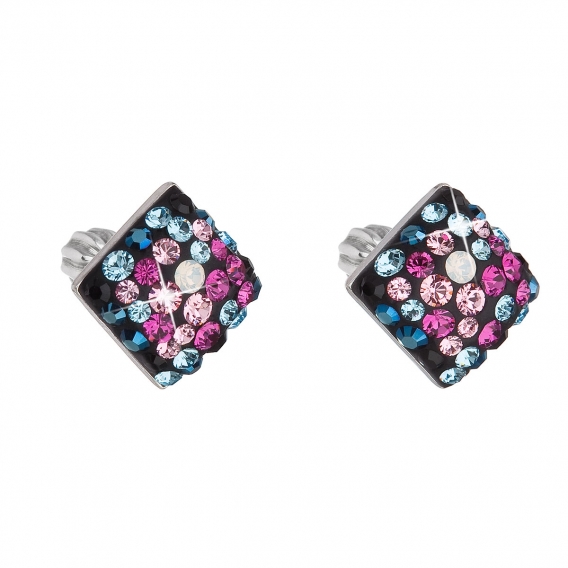 Obrázok pre Evolution Group Strieborné náušnice kôstka s krištáľmi Swarovski mix farieb kosoštvorec 31169.4 galaxy