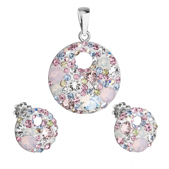 Obrázok pre Evolution Group Sada šperkov s krištáľmi Swarovski náušnice a prívesok mix ružové okrúhle 39148.3
