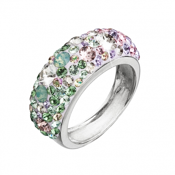 Obrázok pre Evolution Group Strieborný prsteň s krištáľmi Swarovski mix farieb fialová zelená ružová 35031.3