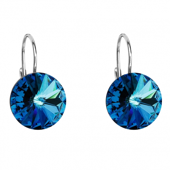Obrázok pre Evolution Group Strieborné náušnice visiace s krištáľmi Swarovski modré okrúhle 31106.5