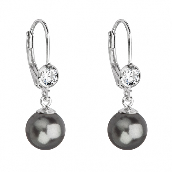 Obrázok pre Evolution Group Strieborné náušnice visiace s perlou Swarovski šedé okrúhle 31196.3