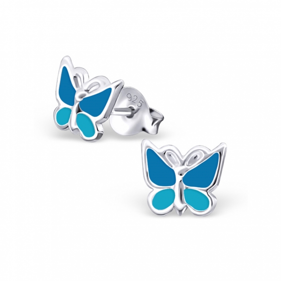 Obrázok pre Detské strieborné náušnice napichovacie - Motýle modré