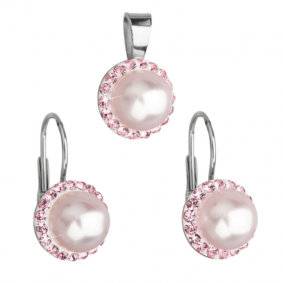 Obrázok pre Evolution Group Sada šperkov s krištáľmi Swarovski náušnice a prívesok ružová perla okrúhle 39091.3