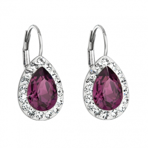 Obrázok pre Evolution Group Strieborné náušnice visiace s krištáľmi Swarovski fialová slza 31242.3