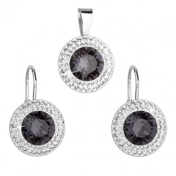 Obrázok pre Evolution Group Sada šperkov s krištáľmi Swarovski náušnice a prívesok čierne okrúhle 39107.3