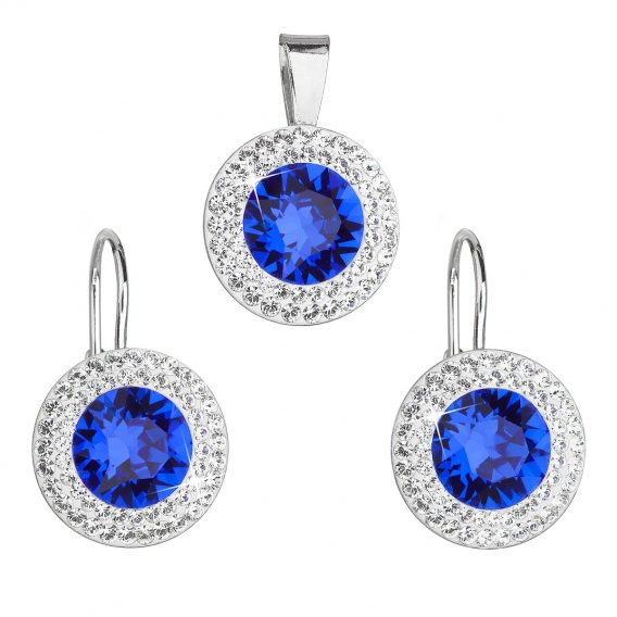 Obrázok pre Evolution Group Sada šperkov s krištáľmi Swarovski náušnice a prívesok modré okrúhle 39107.3 majestic blue
