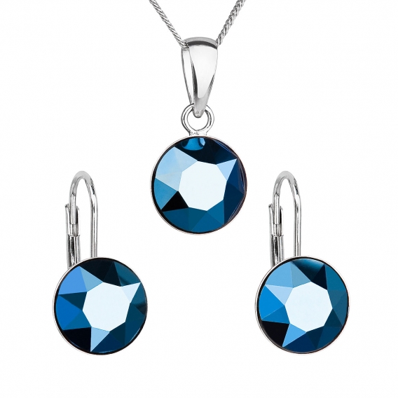 Obrázok pre Evolution Group Sada šperkov s krištáľmi Swarovski náušnice, retiazka a prívesok modré okrúhle 39140.5 metalic blue