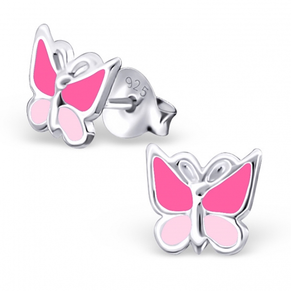 Obrázok pre Detské strieborné náušnice napichovacie - Motýle ružové