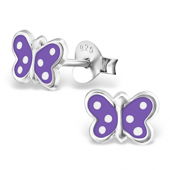 Obrázok pre Detské strieborné náušnice napichovacie - Motýle fialové