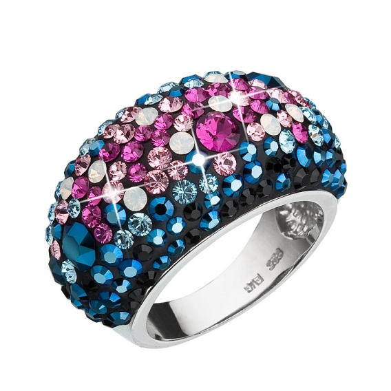Obrázok pre Strieborný prsteň s krištáľmi Swarovski mix farieb modrá ružová 35028.4