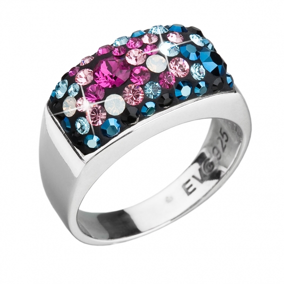 Obrázok pre Strieborný prsteň s krištáľmi Swarovski mix farieb modrá ružová 35014.4
