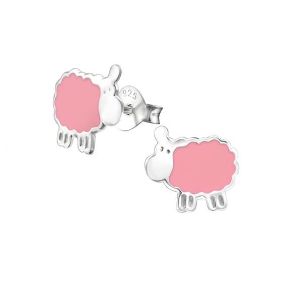 Obrázok pre Detské strieborné náušnice napichovacie Ovce ružové