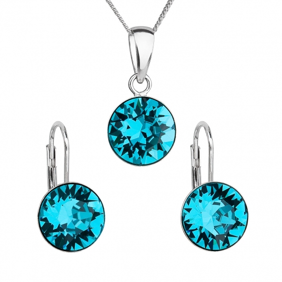 Obrázok pre Sada šperkov s krištáľmi Swarovski náušnice, retiazka a prívesok modré okrúhle 39140.3 blue zircon
