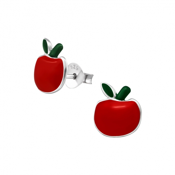 Obrázok pre Detské strieborné náušnice napichovacie Jablká červené