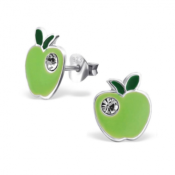 Obrázok pre Detské strieborné náušnice napichovacie Jablká zelené