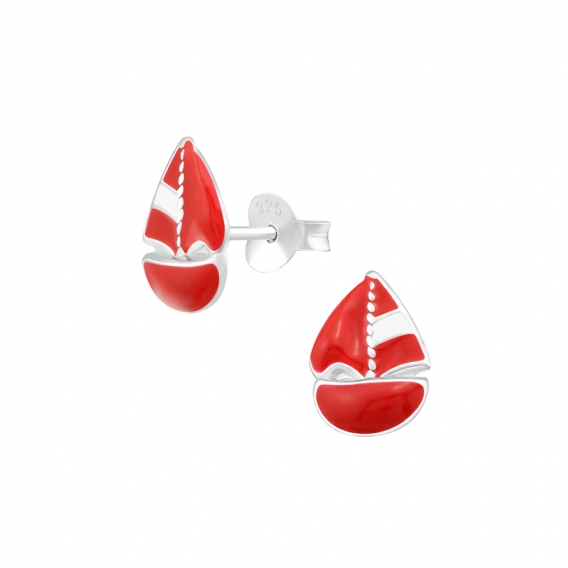 Obrázok pre Detské strieborné náušnice napichovacie Plachetnice červené
