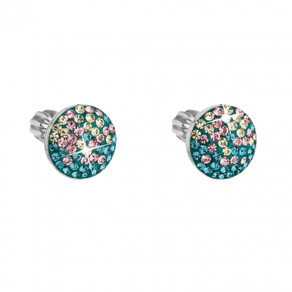 Obrázok pre Strieborné náušnice kôstky s krištálmi Swarovski mix farieb okrúhle 31336.3 magic indicolite