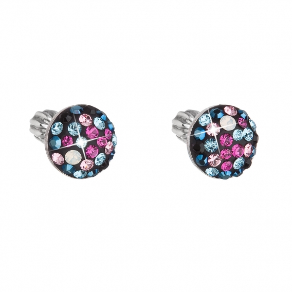 Obrázok pre Strieborné náušnice kôstky s krištálmi Swarovski mix farieb okrúhle 31336.4 galaxy