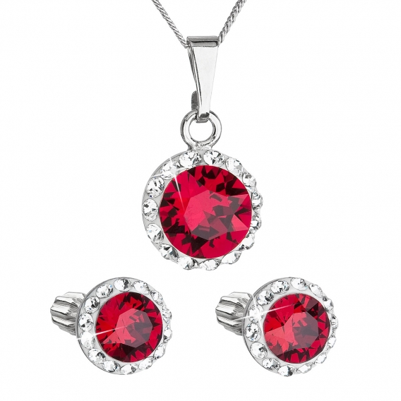 Obrázok pre Sada šperkov s krištálmi Swarovski náušnice, retiazka a prívesok červené okrúhle 39352.3