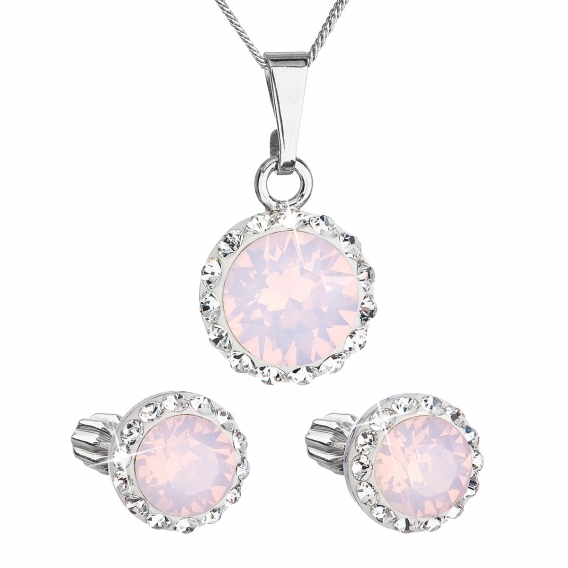 Obrázok pre Sada šperkov s krištálmi Swarovski náušnice,retiazka a prívesok ružové opálové okrúhle 39352.7