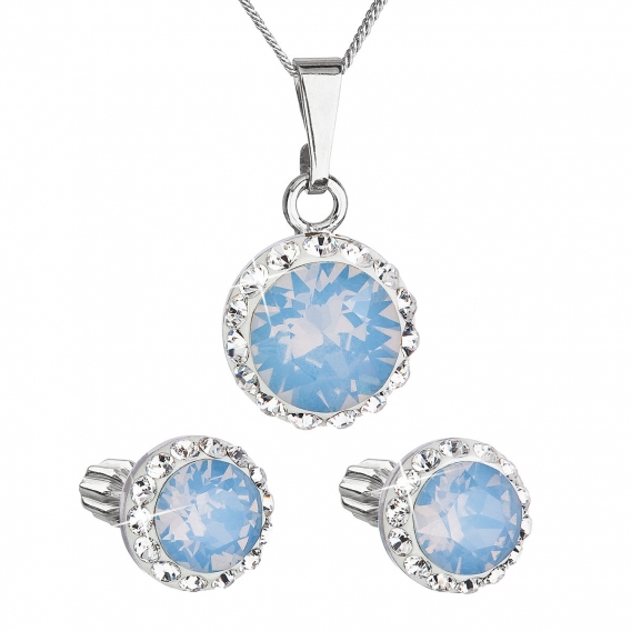 Obrázok pre Sada šperkov s krištálmi Swarovski náušnice,retiazka a prívesok modré opálové okrúhle 39352.7