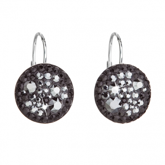 Obrázok pre Strieborné náušnice visiace s krištálmi Swarovski čierne okrúhle 31176.5 hematite