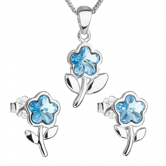Obrázok pre Sada šperkov s krištálmi Swarovski náušnice,retiazka a prívesok modrá kytička 39172.3