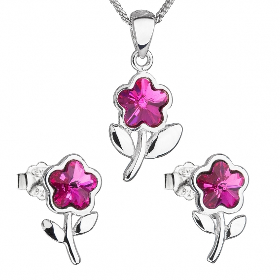 Obrázok pre Sada šperkov s krištálmi Swarovski náušnice,retiazka a prívesok ružová kytička 39172.3 fuchsia