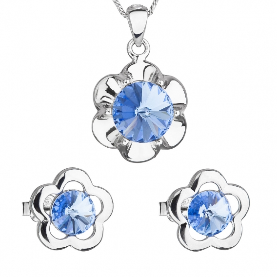 Obrázok pre Sada šperkov s krištálmi Swarovski náušnice,retiazka a prívesok modrá kytička 39173.3