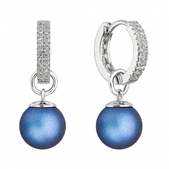 Obrázok pre Strieborné visiace náušnice krúžky s tmavo modrou perlou 31298.3