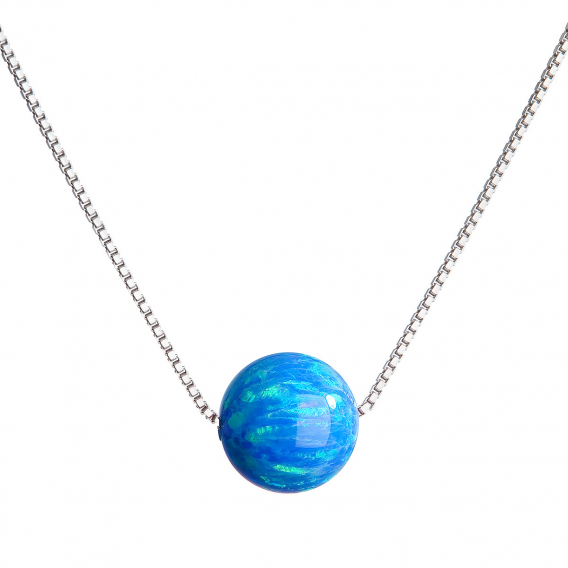 Obrázok pre Strieborný náhrdelník so syntetickým opálom modrý okrúhly 12044.3