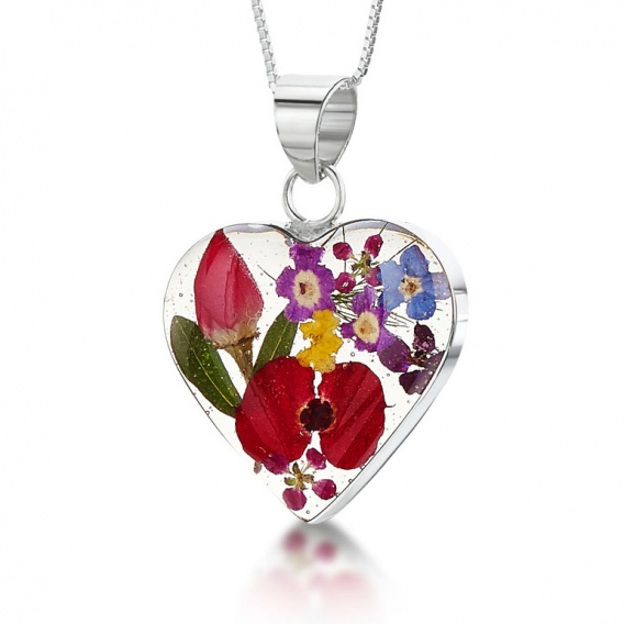 Obrázok pre Strieborný prívesok Kvety Mix kvetov - Srdce malé