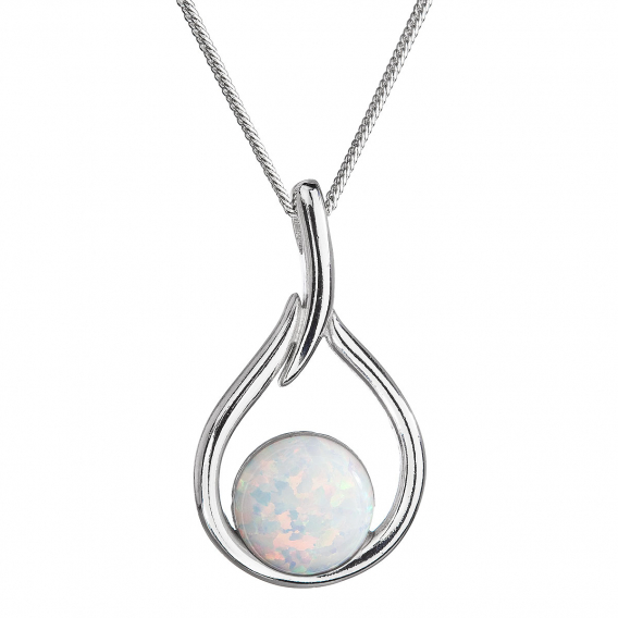 Obrázok pre Strieborný náhrdelník so syntetickým opálom biela kvapka 12045.1