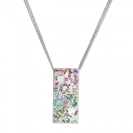 Obrázok pre Strieborný náhrdelník so Swarovski kryštálmi ružovo-zelený obdĺžnik 32074.3 sakura