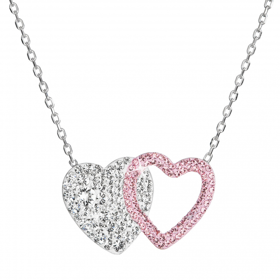 Obrázok pre Strieborný náhrdelník dvojité srdce so Swarovski kryštálmi 32079.1 ružové
