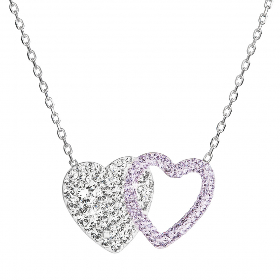 Obrázok pre Strieborný náhrdelník dvojité srdce so Swarovski kryštálmi 32079.3 fialové