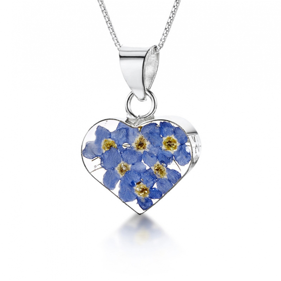 Obrázok pre Strieborný prívesok Kvety Nezábudky - Srdce malé