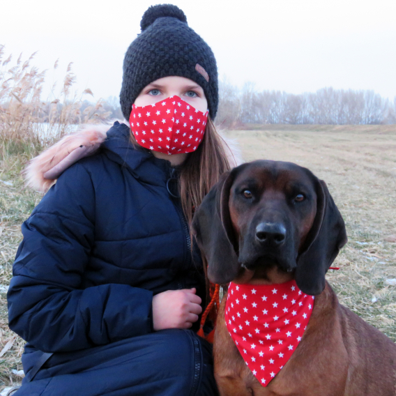 Obrázok pre SADA Bavlnená šatka pre psíka + rúško - Hviezdičky / červená