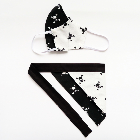 Obrázok pre SADA Bavlnená šatka pre psíka + rúško - Lebky čierna / biela