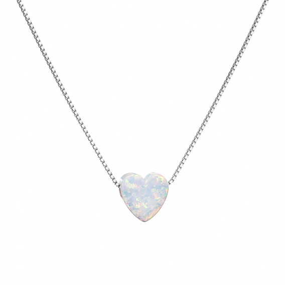 Obrázok pre Strieborný náhrdelník so syntetickým opálom biele srdce 12048.1