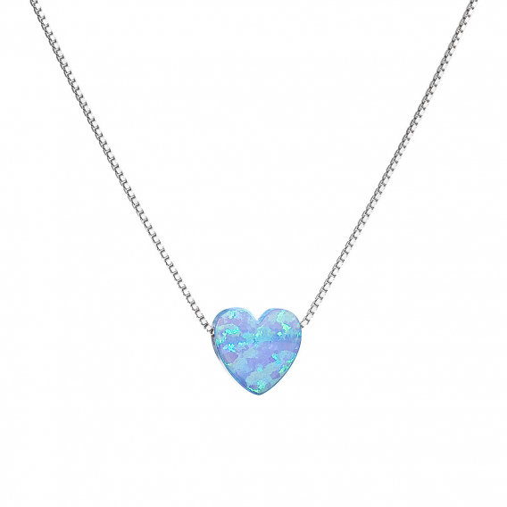 Obrázok pre Strieborný náhrdelník so syntetickým opálom svetlo modré srdce 12048.3