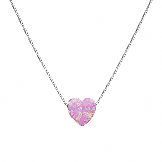 Obrázok pre Strieborný náhrdelník so syntetickým opálom ružové srdce 12048.3