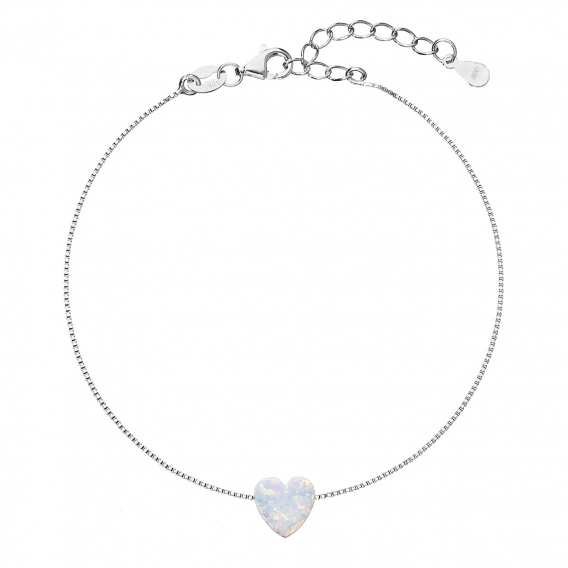Obrázok pre Strieborný náramok so syntetickým opálom biele srdce 13018.1