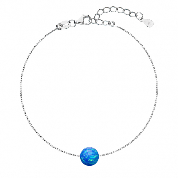 Obrázok pre Strieborný náramok so syntetickým opálom modrý okrúhly 13019.3