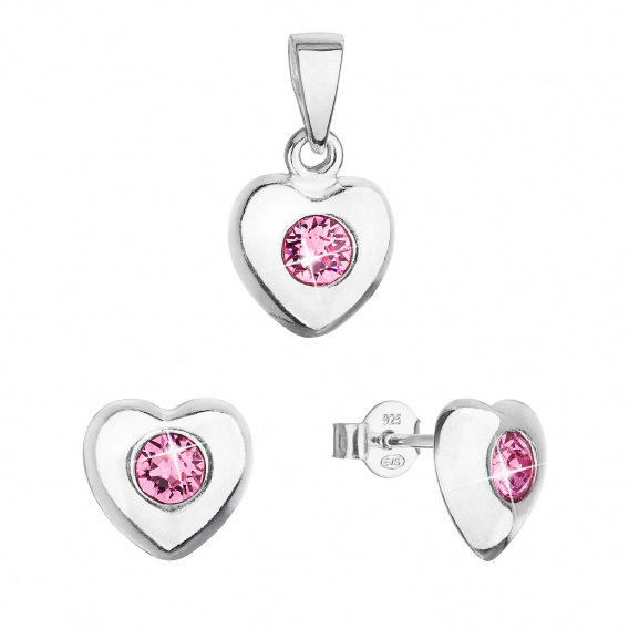 Obrázok pre Sada šperkov s kryštálmi Swarovski náušnice a prívesok ružové srdce 39176.3